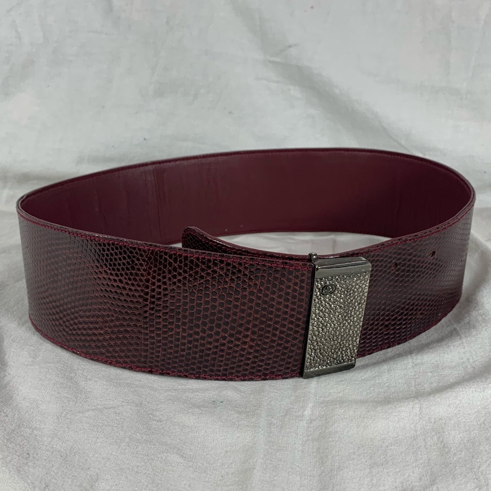 GUCCI Wide Burgundy Lizard and Leather Belt 70-28 - Picture 5 of 12